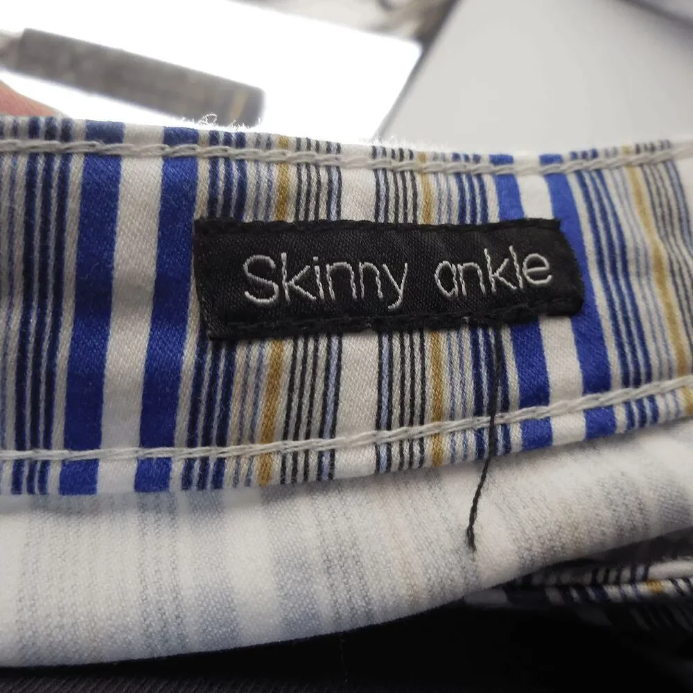 Needle & Cloth Stripe‎ Skinny Ankle Cropped Pants Sz 16 White Blue Yellow Stripe